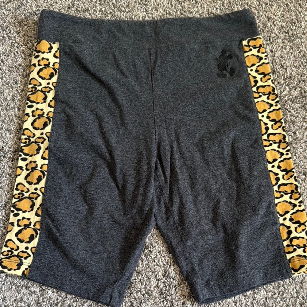 Disney Gray Biker Shorts Leopard Print Sides